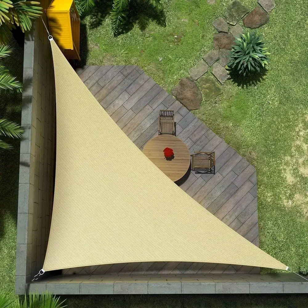 16' X 16' X 22.6' Beige Right Sun Shade Sail Outdoor Awning UP50, Water & Air Permeable, Commercial Stand Heavy Duty (Custom Siz