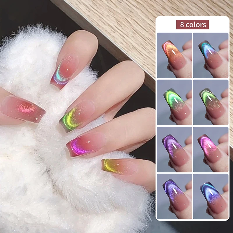 8ml Double Light Glass Cat's Eye Magnetic Gel 9D Laser Glitter Crystal Jelly Rainbow Gels Semi-Permanent Soak Off UV LED Varnish