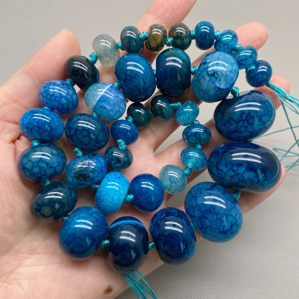 One Strand Blue Agate Graduated 8x14mm-22x30mm Smooth Agates Loose Beads For Jewelry Making