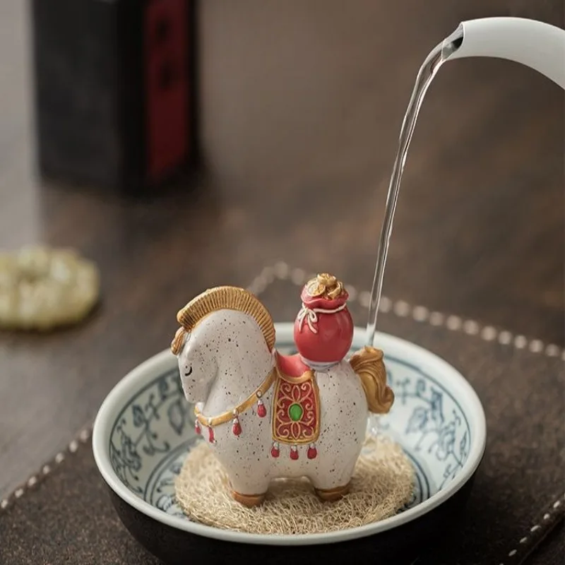 

Lucky Horse Tea Pet Chinese Style Fortune Tang Horse Ornament Reusable Tea Tray Accessory Fine Tea Play for Tea Table