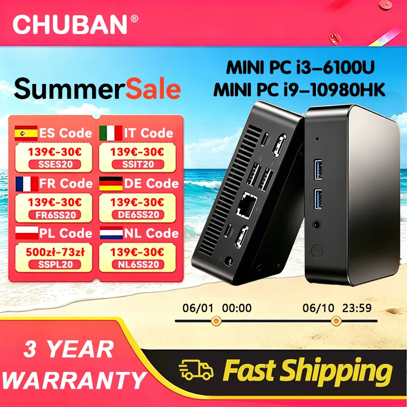 Mini Computer Intel Core i9 10980HK i3 6100U Mini PC Windows 11 Gaming Computer RAM 16GB SSD 1TB Wifi6 BT5.2 Portable PC Desktop