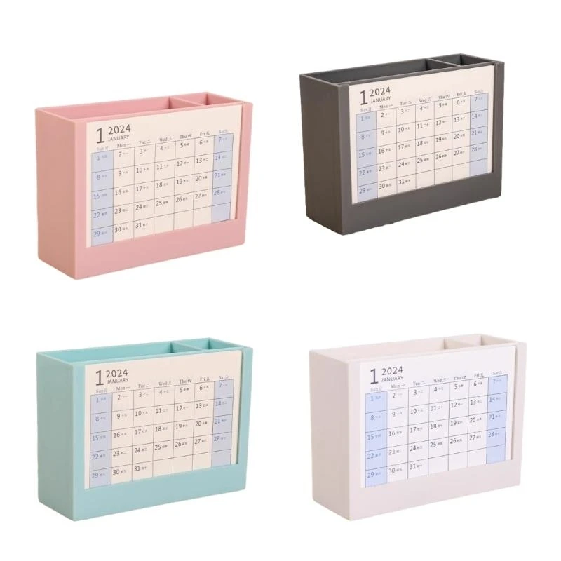 

Multifunctional Desk Pencil Holder with 2024 Monthly Calendar, Office Desktop Pen Holder for Student Teacher