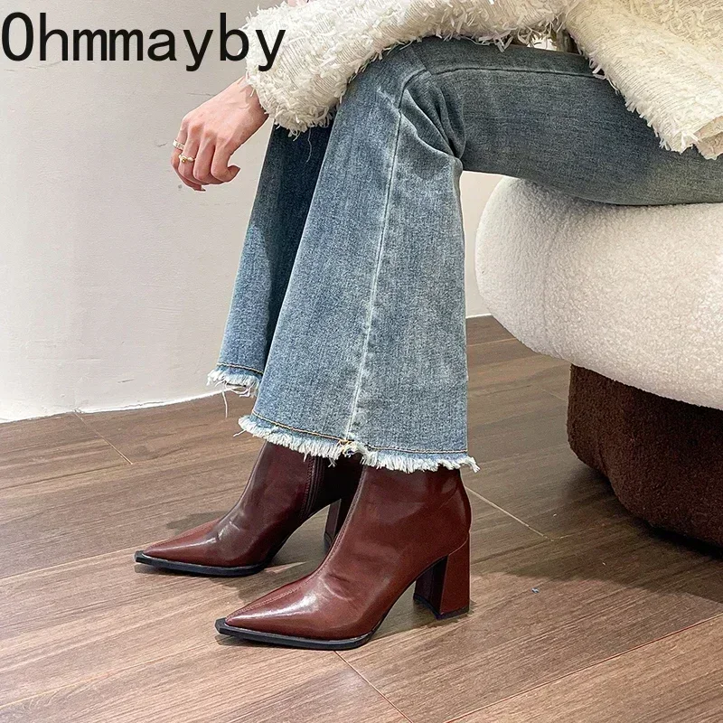 Winter Designer Ankle Boots Fashion Back Zippers Pointed Toe Ladies Elegant Short Plush Short Boots High Heel Women\'s Footwear