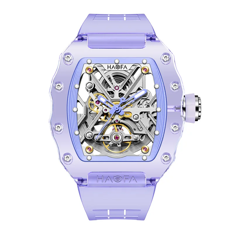 Haofa Colorful Luminous Watch for Men Hollowing Luxury Skeleton Automatic Mechanical Crystal Casual Barrel waterproof Brand 2203