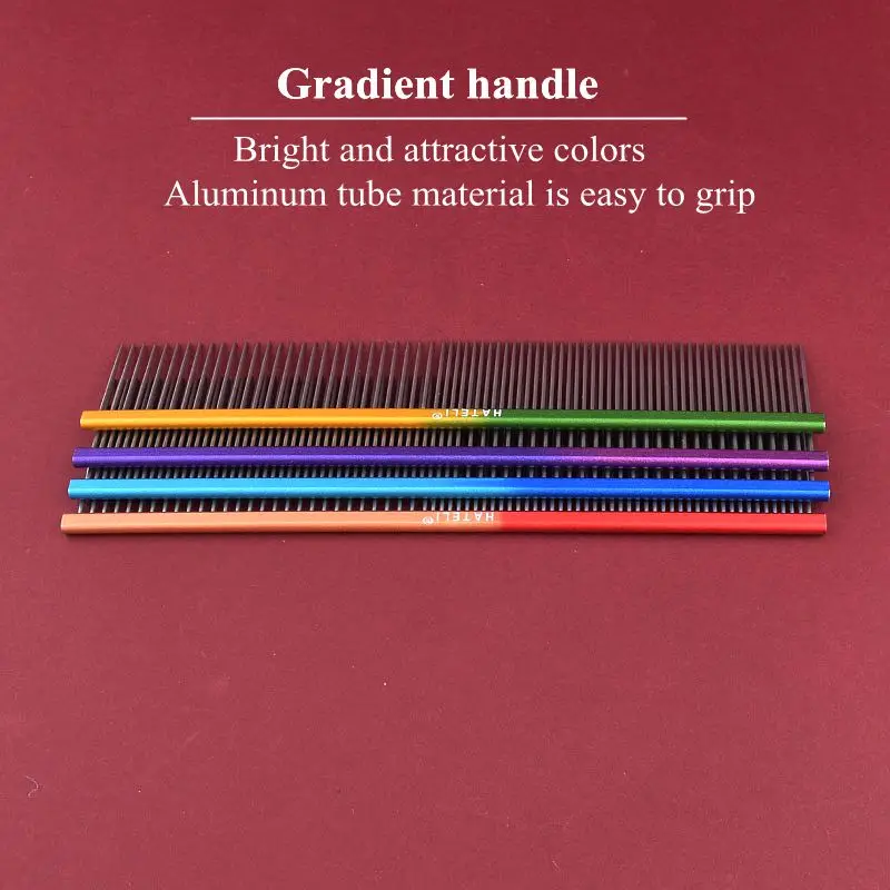 19cm Pet Rainbow Comb Dog Cat Grooming Comb Stainless Steel Pet Comb Dense Teeth Cleaning Brush Hair Removal Pet Supplies