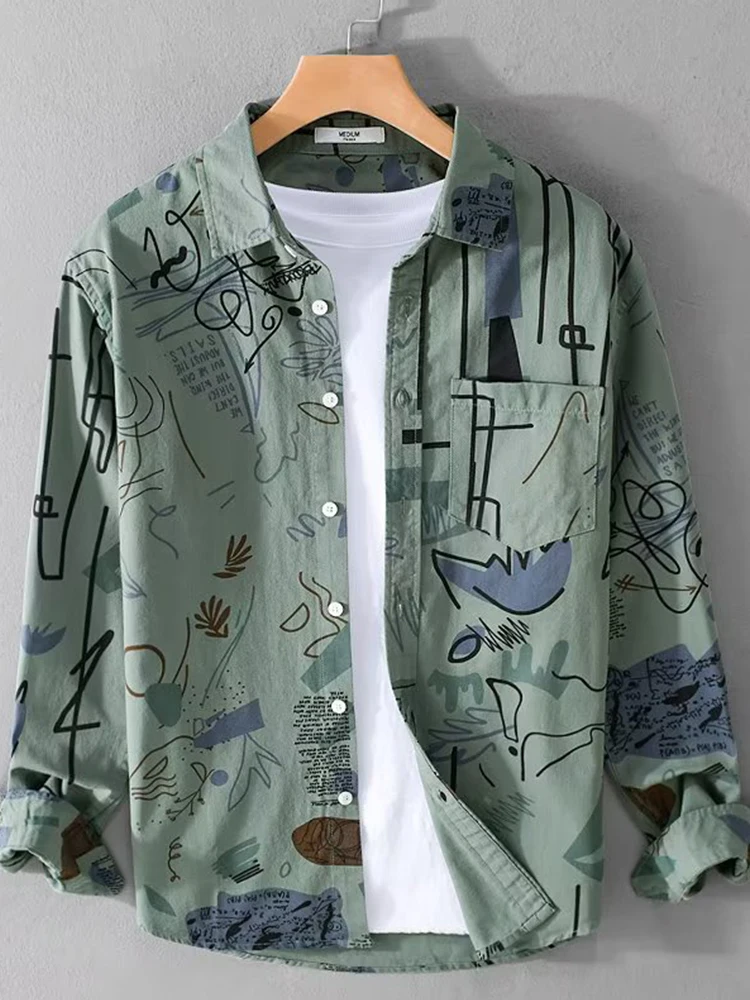 

High-End Men's Pure Cotton Casual irt Long Sve Spring Autumn New Sle Versatile Haome Trendy Brand Youth Wear