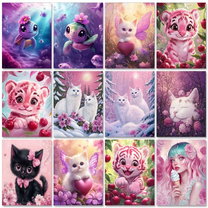 

RUOPOTY Diy Painting By Numbers For Adults Handpainted Illustration Cute Tiger Diy Gift Paint With Numbers For Home Decors