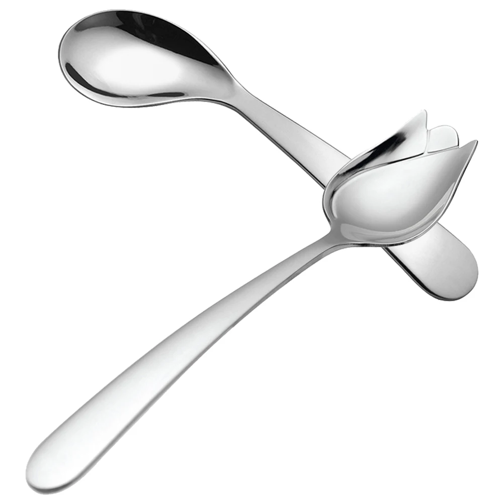 

2pcs Angled Spoon Fork Elderly Patients Cutlery Elbow Tulip Silver Dining Utensil Stainless Steel Feeding Aid Lightweight