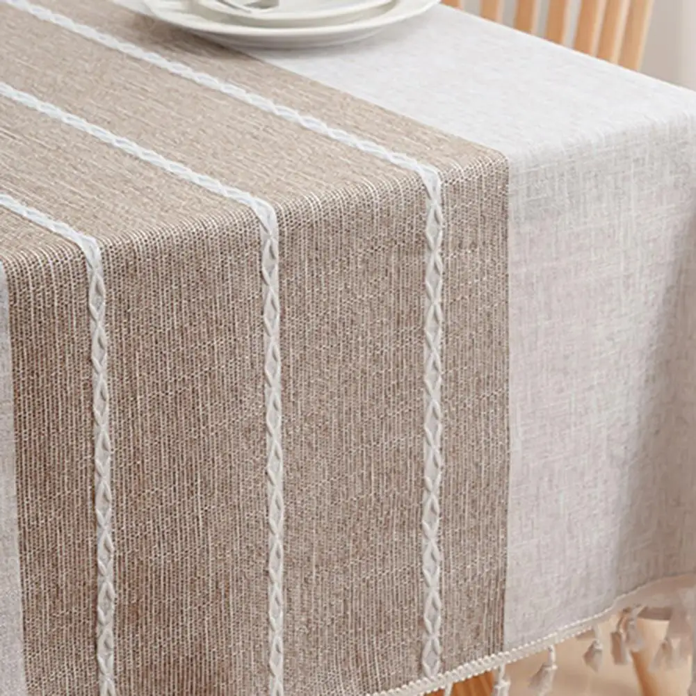 

Waterproof Tablecloth for Rectangle Tables Cotton Linen Blend Stain Resistant Fringed Trim 140x180cm to 140x300cm