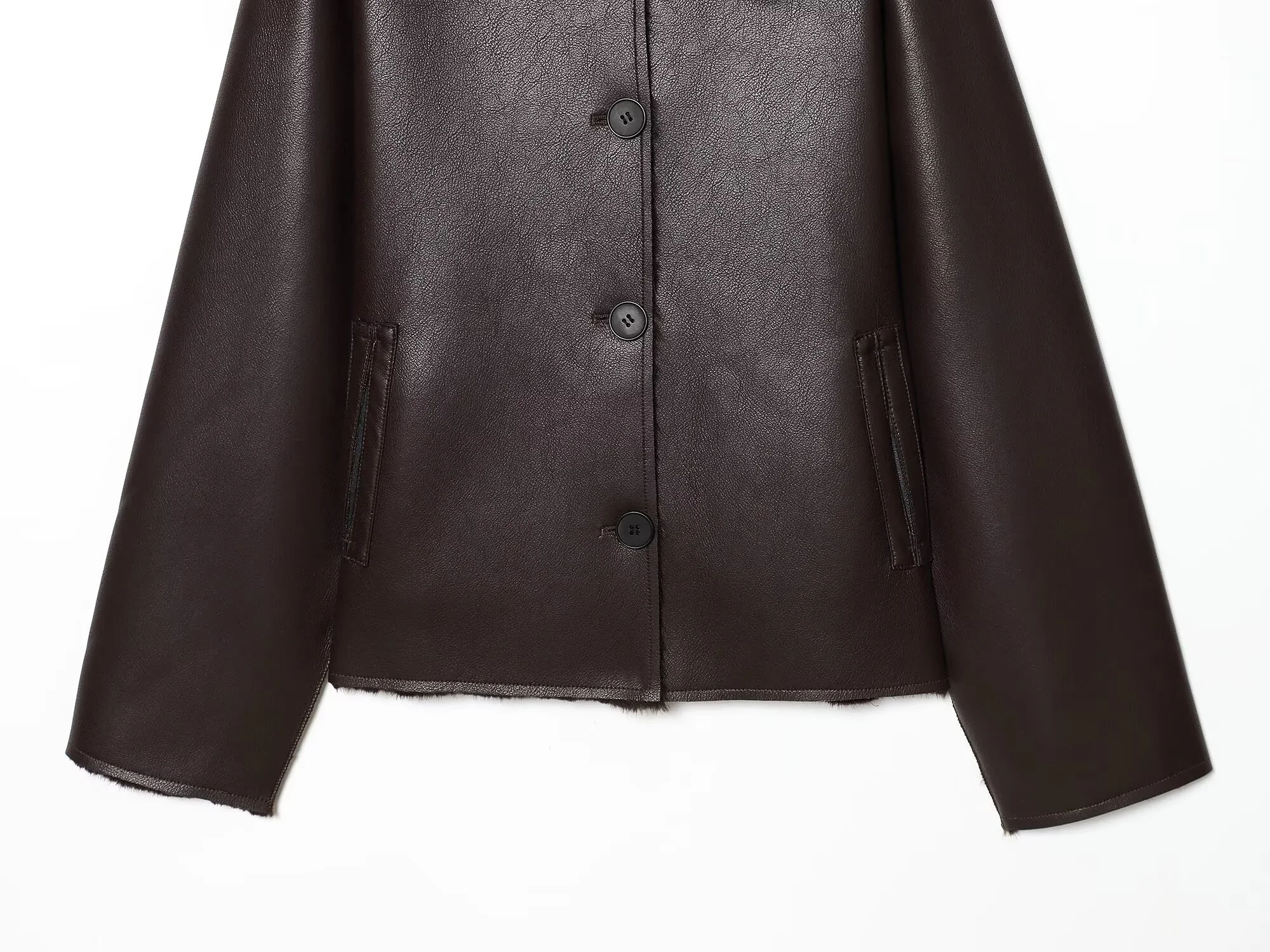 2025 Inverno delle nuove donne moda casual a maniche lunghe risvolto effetto pelliccia sintetica giacca in similpelle double-face