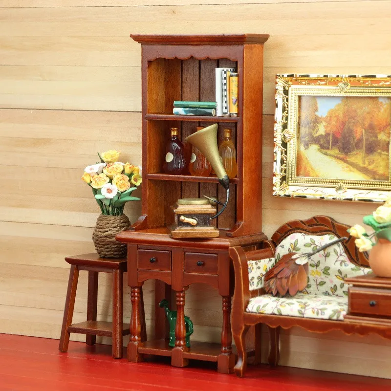 

Миниатюрный деревянный кукольный домик B24C, набор моделей мебели для книжной полки в масштабе 1:12