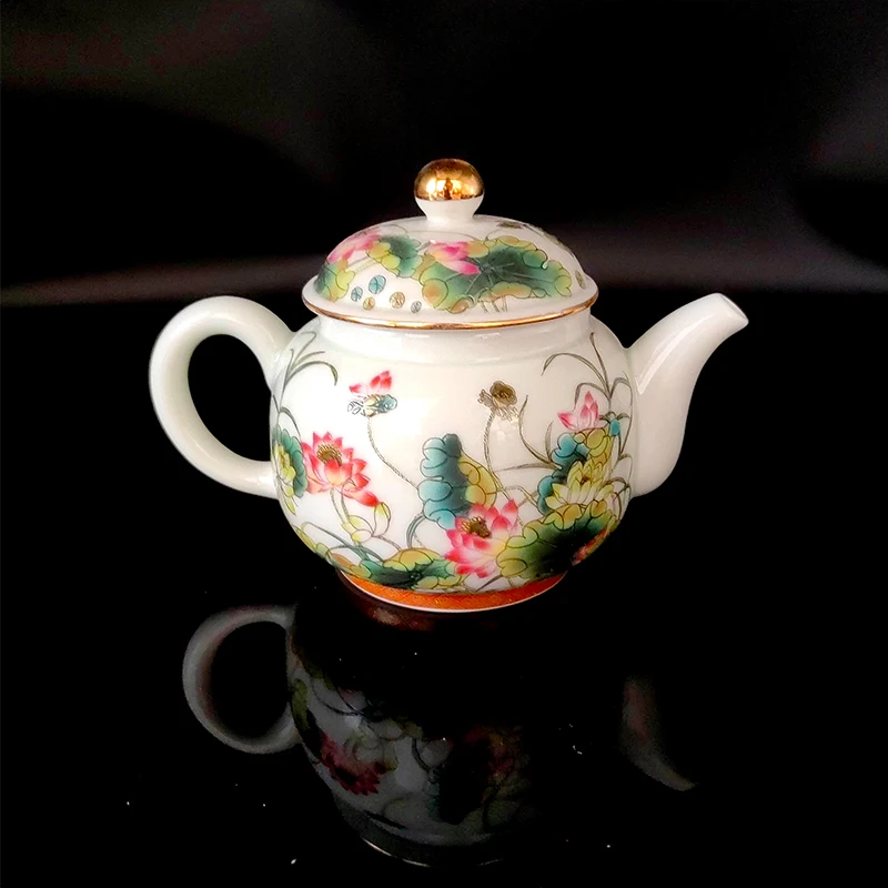 Chinese Jingdezhen Vintage Porcelain Teapot with Strainer, Teapot with Strainer, Ceremony for Te Guan Yin, Oolong Green Tea