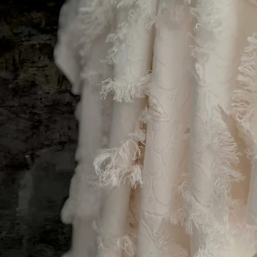 

White Creative Tassel Jacquard Fabric Cotton Linen Material Overcoat Clothing Designer Fabrics Accessories for Diy Sewing Cloth