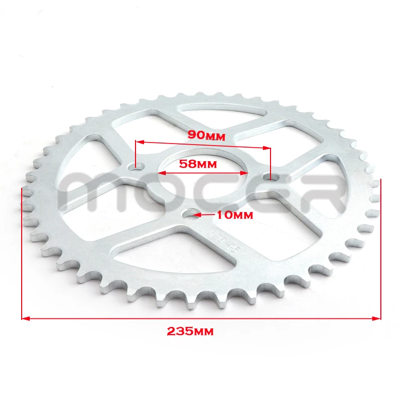 Four-hole rear sprocket 76MM 520 43T/45T, used for ATV, off-road vehicles, karting, motorcycle chain sprocket