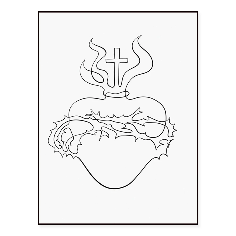 Holy Family Heart Art Print Sacred Heart of Jesus, Immaculate Heart of Joseph Catholic Line Art Wall Decor Poster