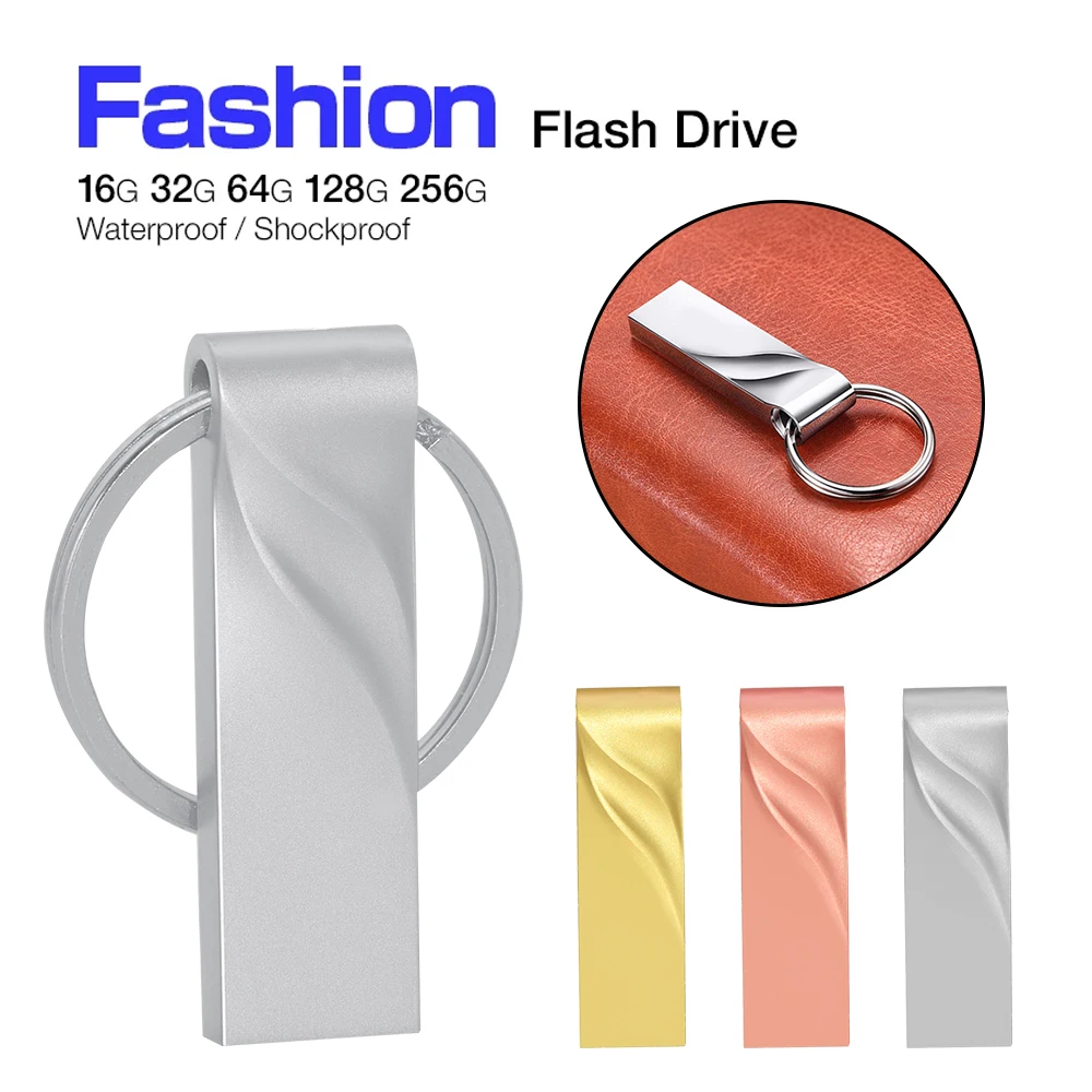 

Pen drive Mini metal USB flash drive Rose gold Memory stick Free key ring Box Waterproof U disk 64GB 32GB Storage Devices gifts
