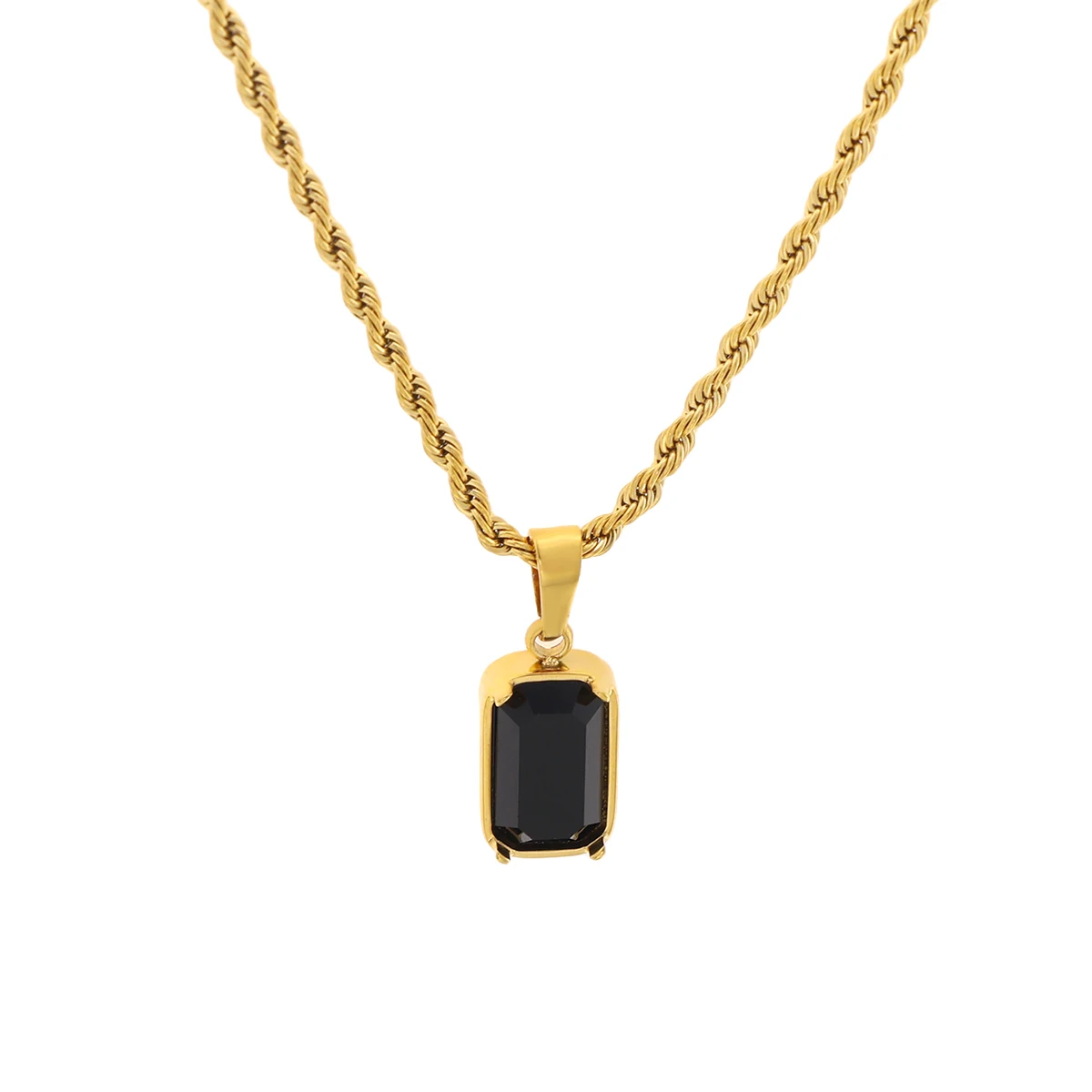 JINHUI Retro Black Rectangle Crystal Zircon Pendant Necklace Women Stainless Steel Hip Hop Men Necklaces High Quality Jewelry