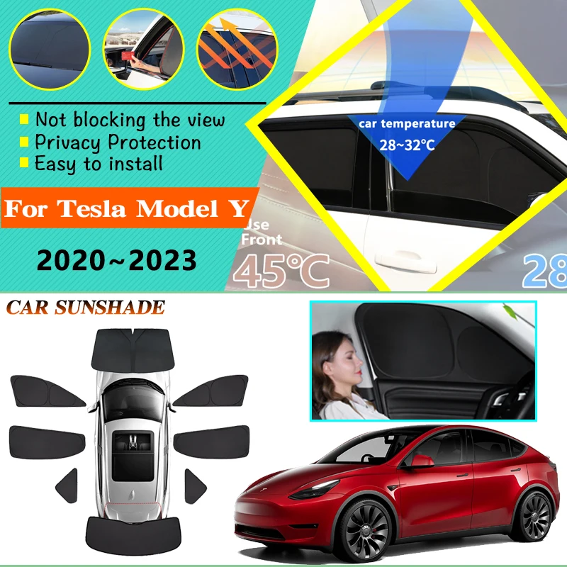 

Car Coverage Sunshades Cover Fit For Tesla Model Y 2020 2021 2022 2023 Sun Proof Sunscreen Anti-UV Window Visor Auto Accessories