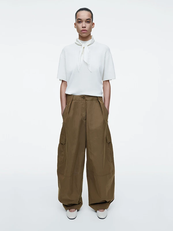 

Women's Casual Wide Leg Pants Brown Buet ket Design Spring Summer New Faion Loose Commute Trousers Straight Cut