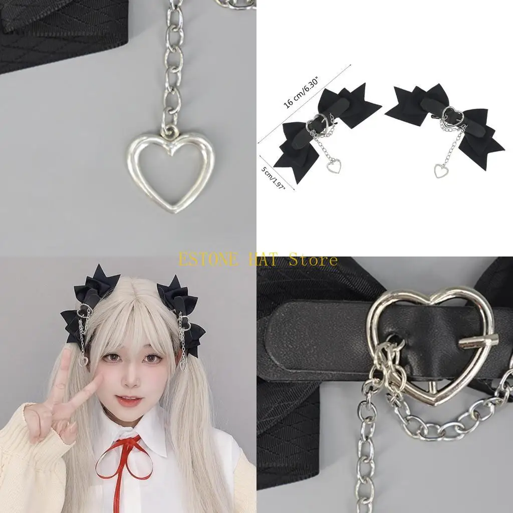 

49MF Bows Hair Clip Bow tie Punk Hair Bows Barrettes Bows hairpin Bowknot Side Clip Hair Clip Leather Buckle Top Clip