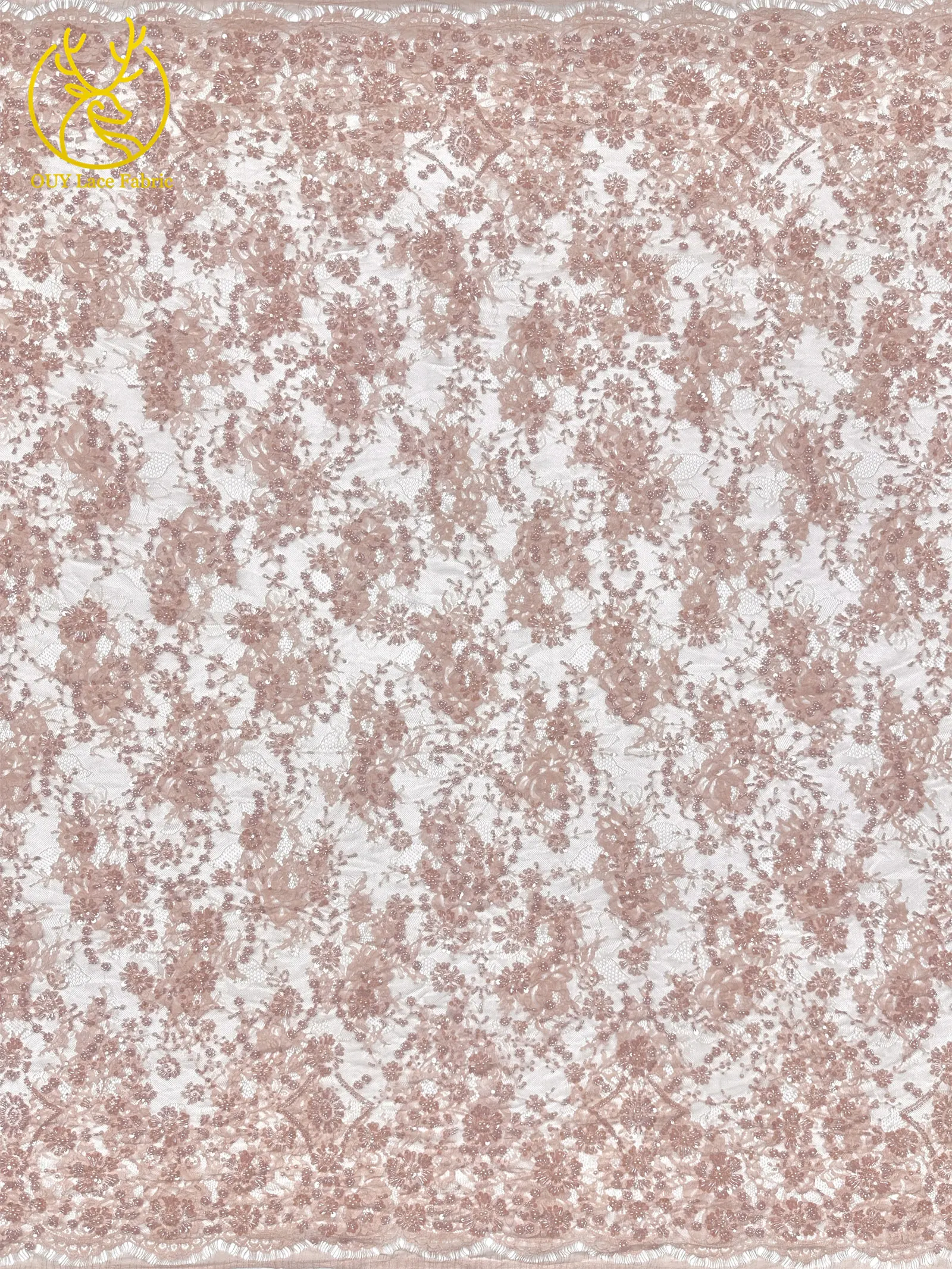 3 Meter exquisiter Perlen-Spitzenstoff, afrikanischer Spitzenstoff mit Pailletten und verstreuten Blumenstickereien zum Nähen von Brautkleidern – Detail 6