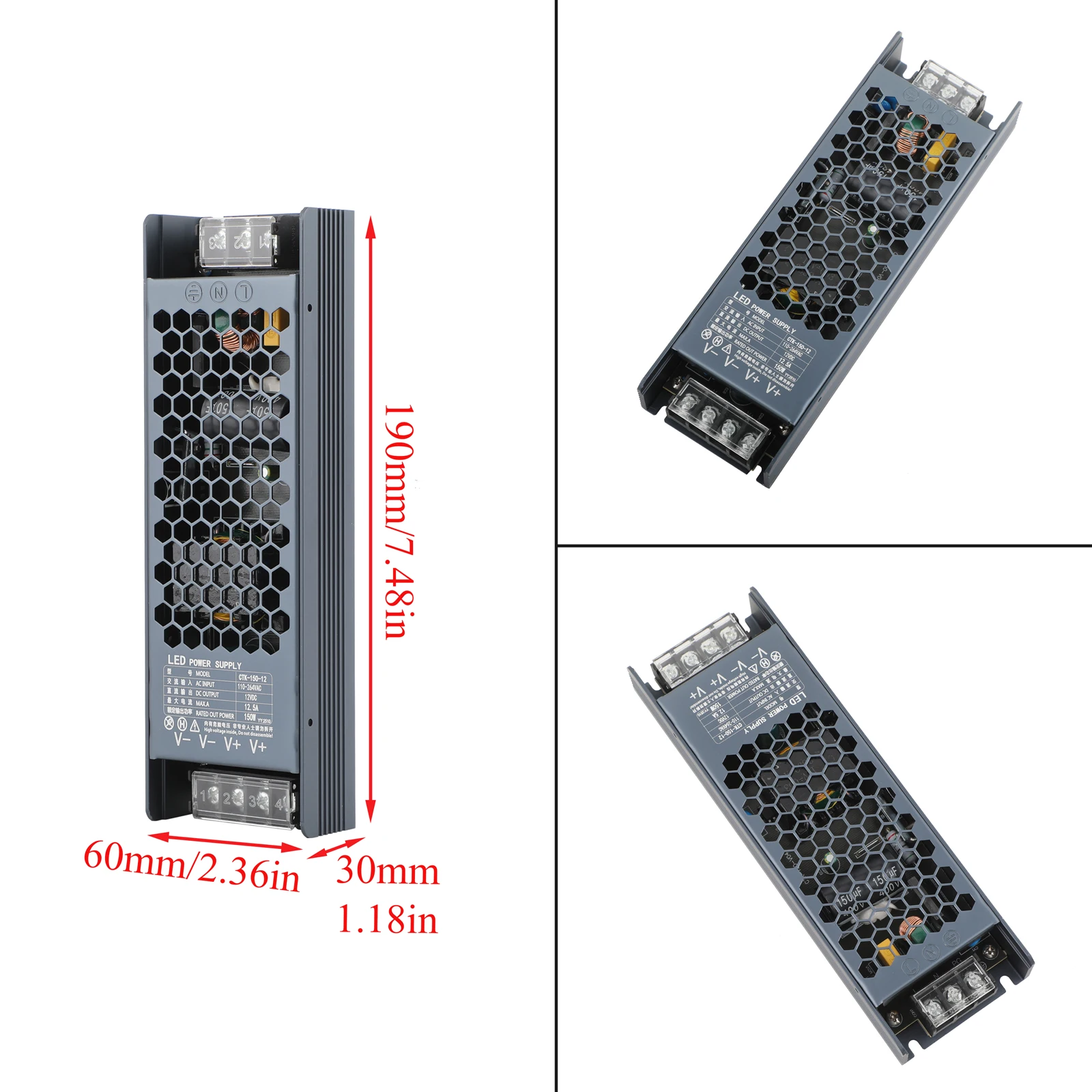 US AC110-264V to DC12V Ultra-thin Long Strip Switching Power Supply 120W Power Switch Adapter Transformer for LED