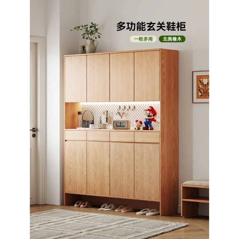 Solid wood oak shoe cabinet, entrance cabinet integrated against the wall into the home, living room partition cabinet, indoor l