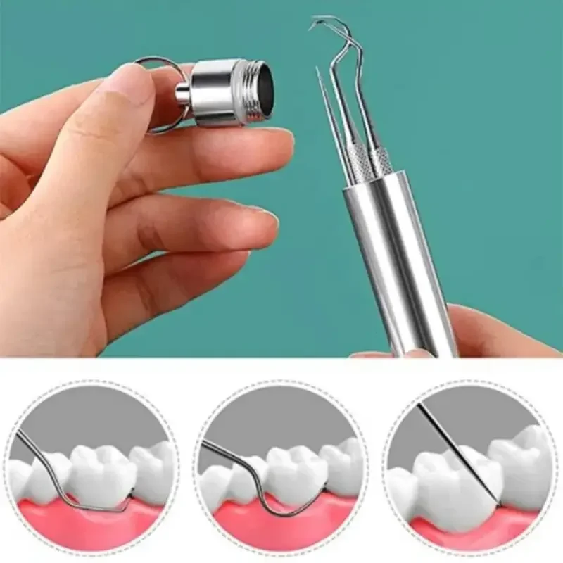 4 قطعة/المجموعة الفولاذ المقاوم للصدأ مسواك فلوسر مجموعة قابلة لإعادة الاستخدام خيط تنظيف الأسنان تخزين صغير مسواك برميل المحمولة تنظيف الأسنان أداة #3