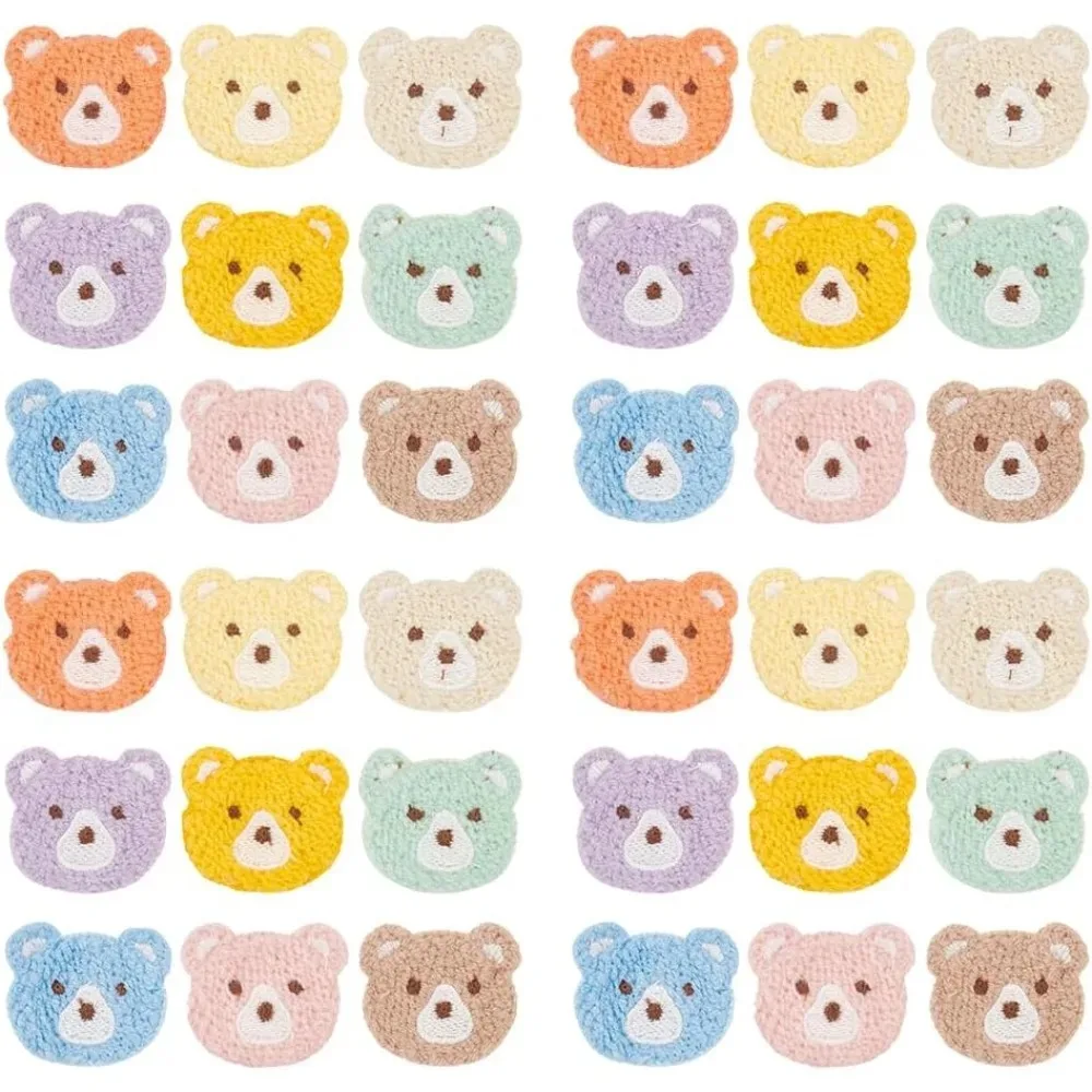 36 Stück gehäkelte Bärenkopf-Applikationen, 9 Farben, kleiner Bärenkopf, gehäkelte gestrickte Stoffapplikationen, Bärenkopf-Aufnäher zum Aufnähen