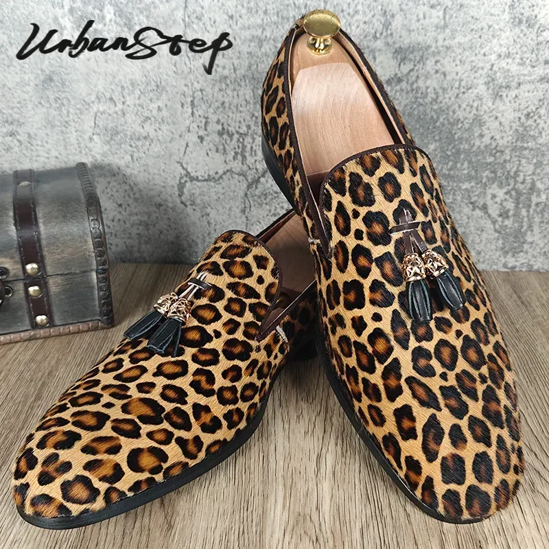 Luxury Men's Loafers Handmade Leopard Shoes Size 6-14 Casual Mens Dress Shoe Wedding Party Banquet Leather Shoes For Men