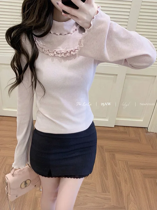 Sweater Rajut Wanita Model Lolita Manis untuk Musim Gugur dan Musim Dingin, Slim Fit Kasual Serbaguna, Atasan Rajut Tipis 2025