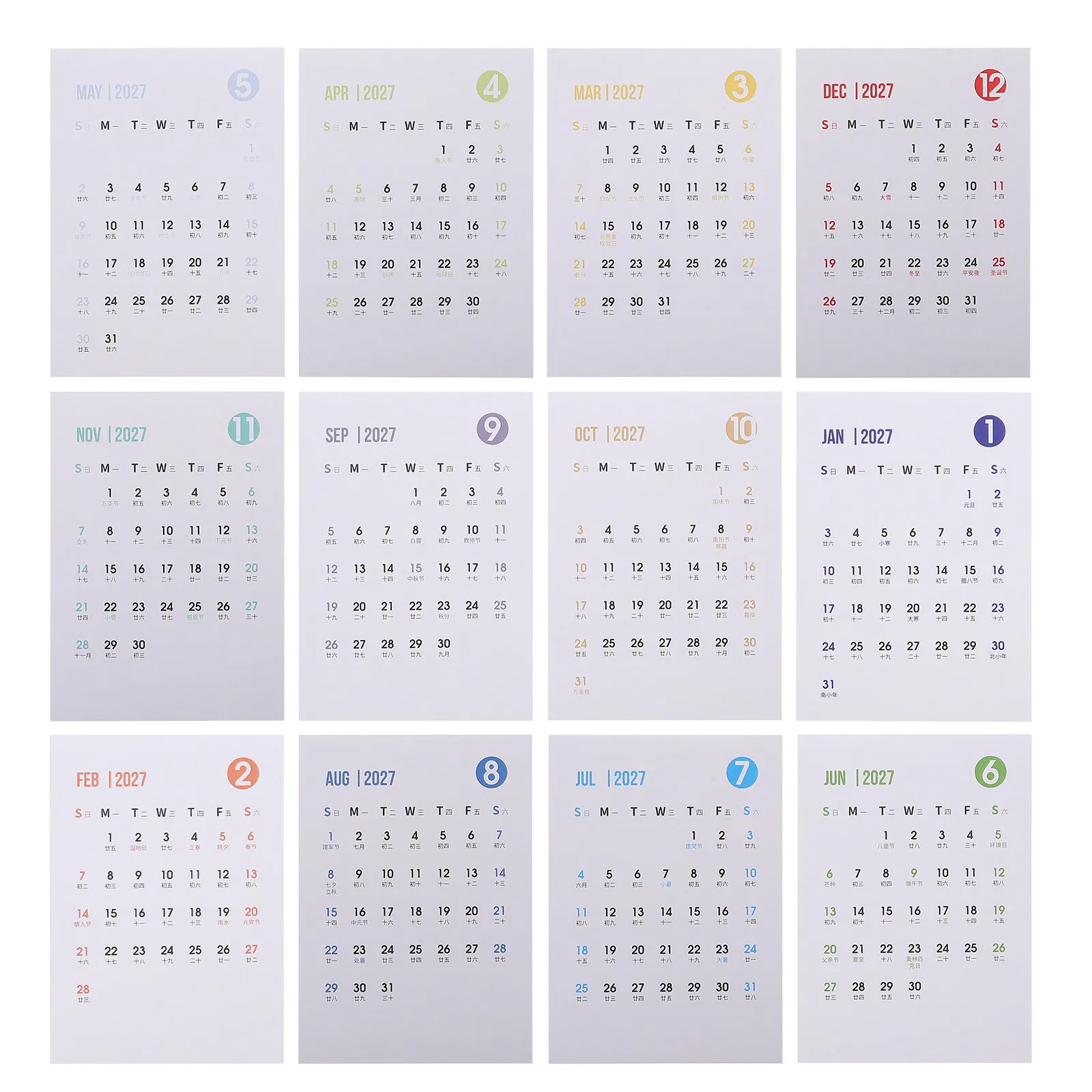 1Set 2027 Planner Calendar Stickers Monthly Mini Self-Adhesive Tear-Resistant Labels for Journals Notebooks Desk Use