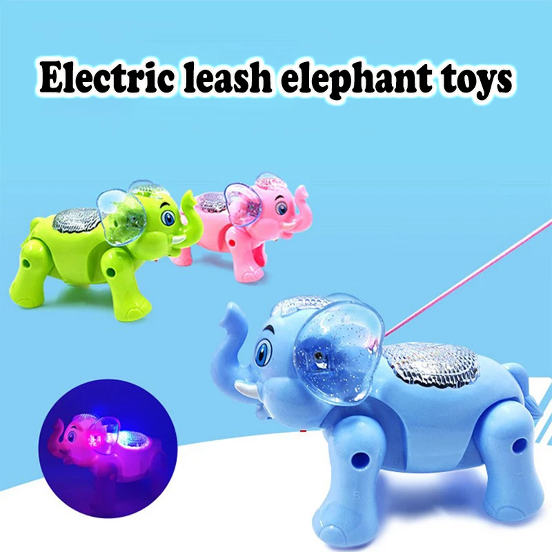 Children Electric Leash Elephant Toys Cartoon Cute Animal Light Up Music Walking Baby Crawling Toys Kids Holiday Birthday Gift