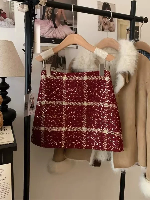 

Шерстяная юбка iny с блестками, женская облегающая юбка трапециевидной формы с высокой талией, боди Cisas, новогодние поездки на работу, полиэфирное волокно