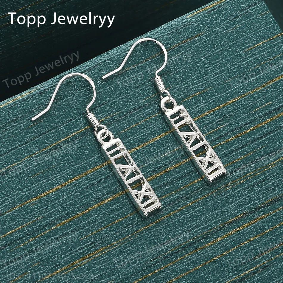 

925 Sterling Silver Exquisite Roman Numeral Openwork Earrings - Fashionable Women's Wedding Gift Jewelry