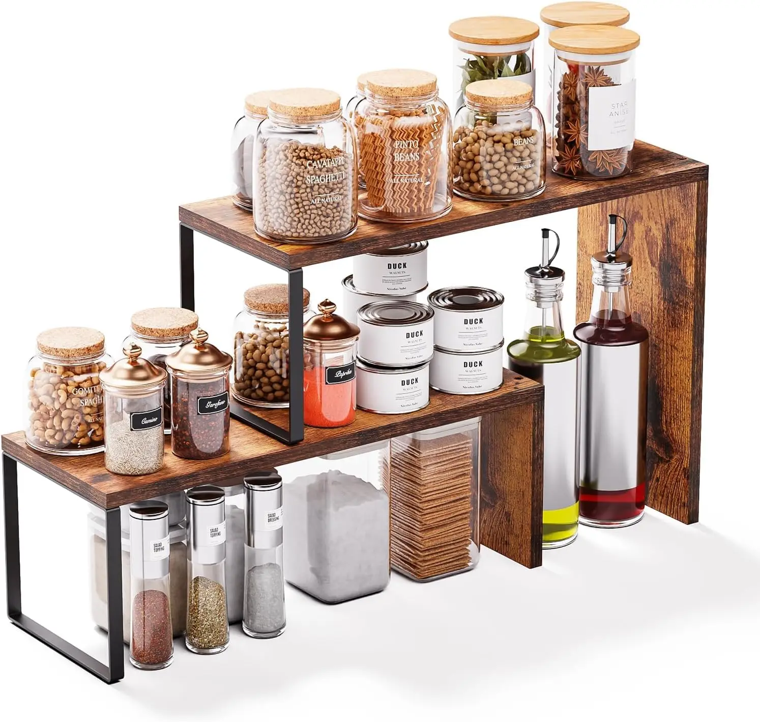 

Stackable Wooden Countertop Organizer Shelf, Rustic Brown Spice Rack for Kitchen Pantry and Coffee Station