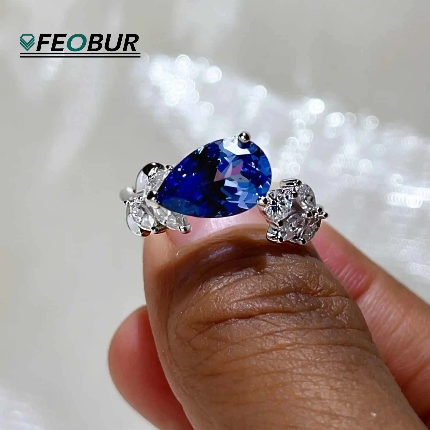 3.7cttw East West Waterdrop Full Moissanite Ring for Women Wedding Pear Cut Lab Diamond 925 Sterling Silver Designer Jewelry