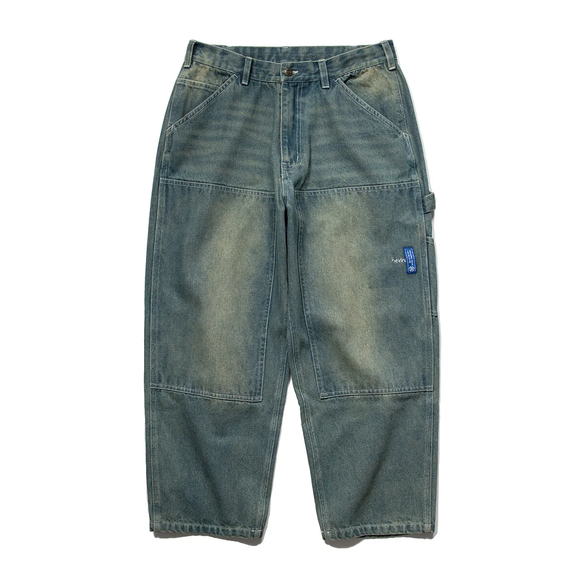 500g heavy wash made old straight leg jeans