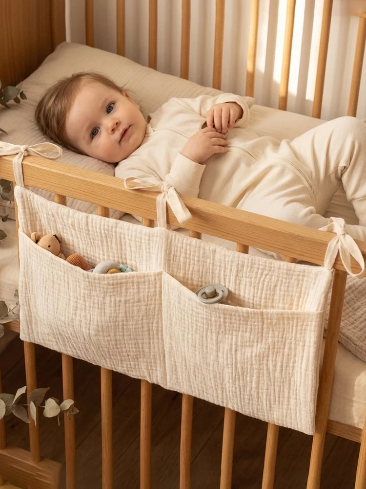 Baby Crib Organizer Cot Caddy Bed Storage Bag 2 Pockets Bedside Hanging Diaper Nursery Toys Bag Diapers Stroller Organize