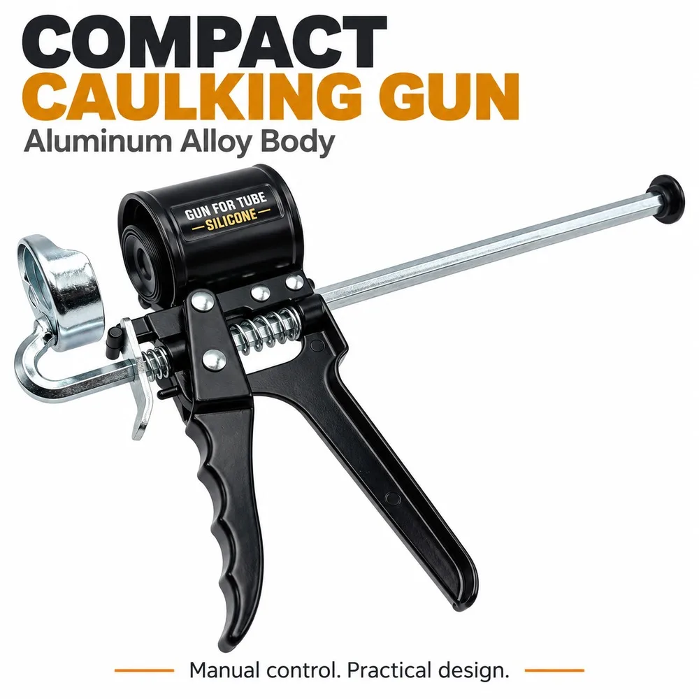 Compact Aluminum Alloy Caulking Gun Manual Sealant Applicator with Hexagonal Steel Rod for Kitchen Bathroom Window Repair