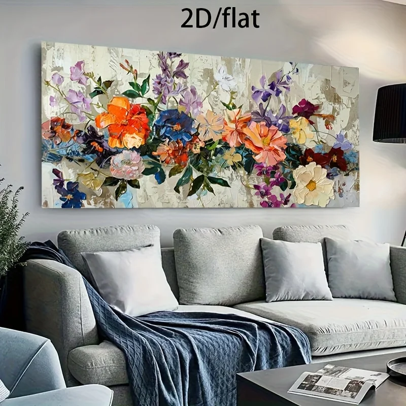 

Large Size Canvas Art Frameless Modern Wall Art Decor Vibrant Colorful Flowers with Green Foliage Poster Perfect for Living Room