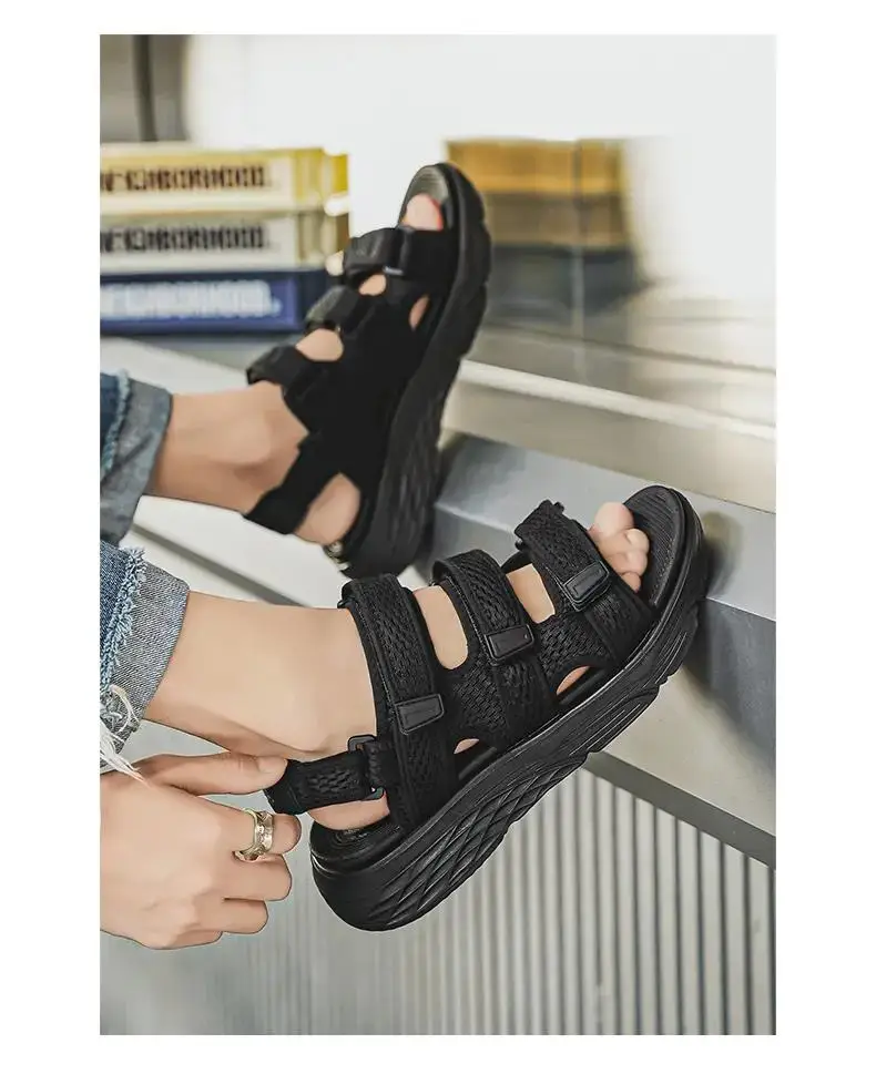 New Summer Man's Mesh One Word Big Size Casual Sport Sandal Soft Sole Non Slip Dual Purpose Outdoor Beach Sandal Slippers