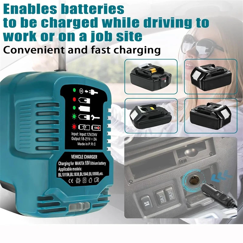 Portable Mini Charger for Makita/Dewalt/Milwaukee 18V Lithium Battery with Cigarette Lighter Plug Vehicle Li-ion Battery Charger