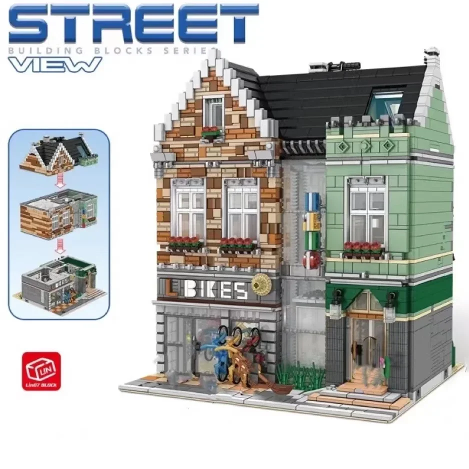 Creative Expert Street View Modular Mini Bike Shop Minerals Shop Moc 7286 Bricks House Model Building Blocks Assembly Square