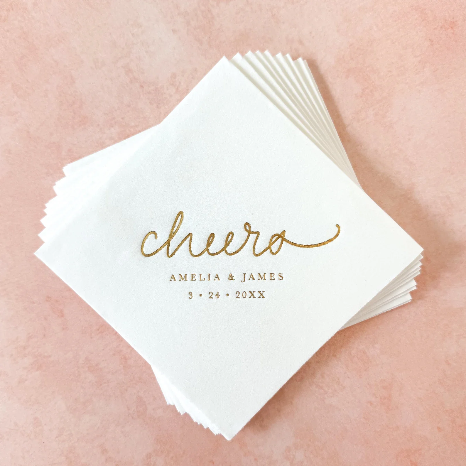 Cheers Cocktail Napkins Personalized || Gold Foil Wedding Napkins, Bridal Shower, Engagement, Rehearsal Dinner