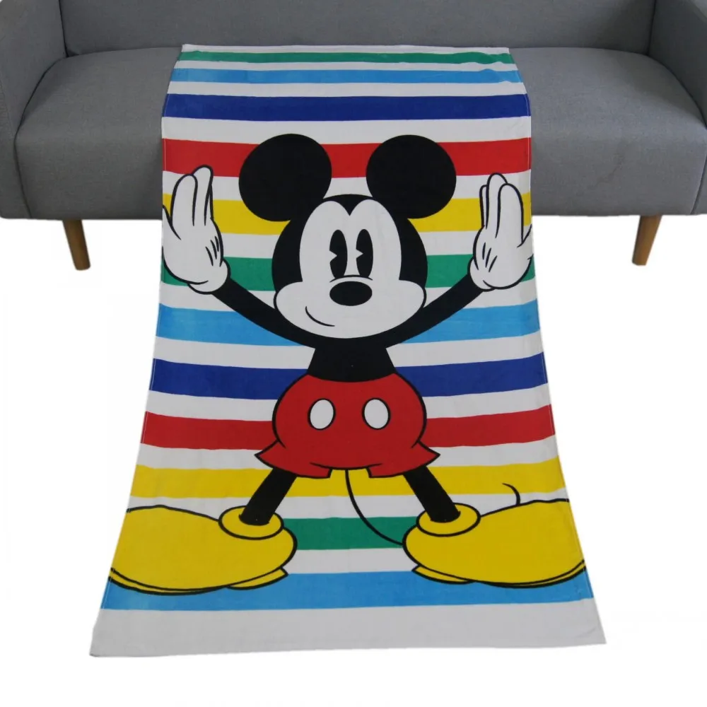 Disney Rainbow Stripes Mickey Mouse Frozen Elsa Anna Bath Towel 100% Cotton Baby Boys Kids Swimming Beach Towels 75x150cm