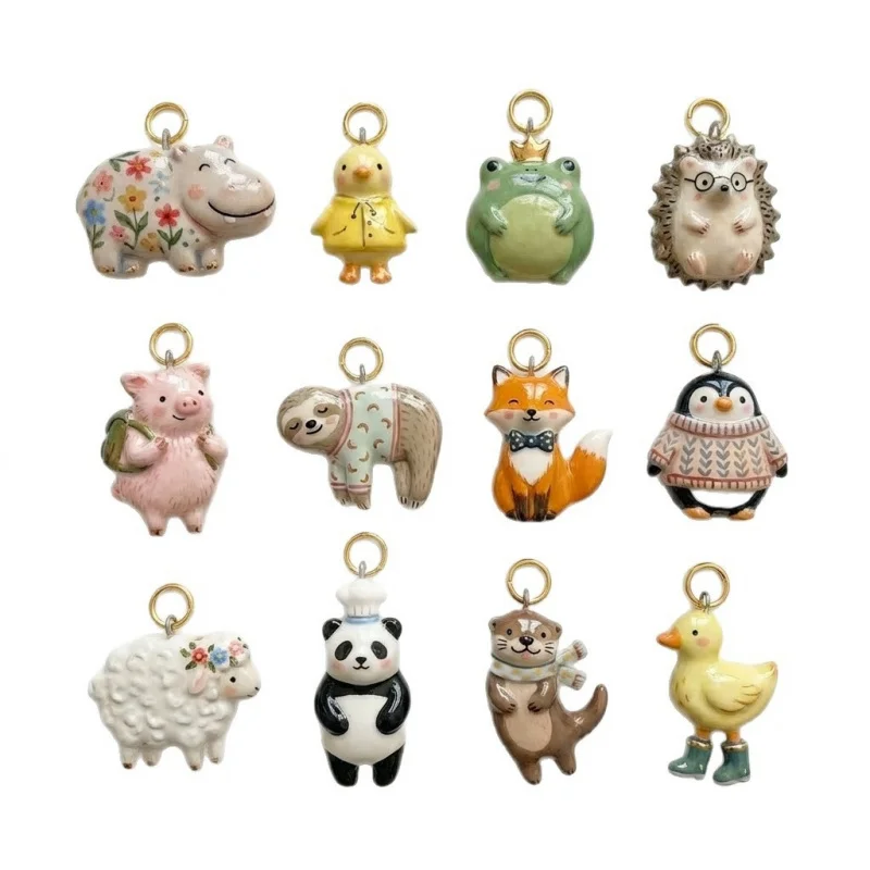 Cute Animal Pendant Hippo Frog Hedgehog Fox Charm Handmade DIY Jewelry Making for Necklace Bracelet Women Girls Accessories