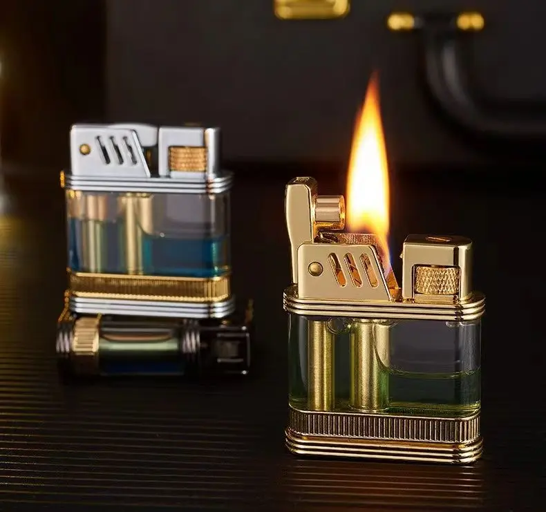 

New Transparent Visible Oil Tank Lighter Mechanical Ignition Lighter Retro High-end Gift for Men Cigarette Accessories