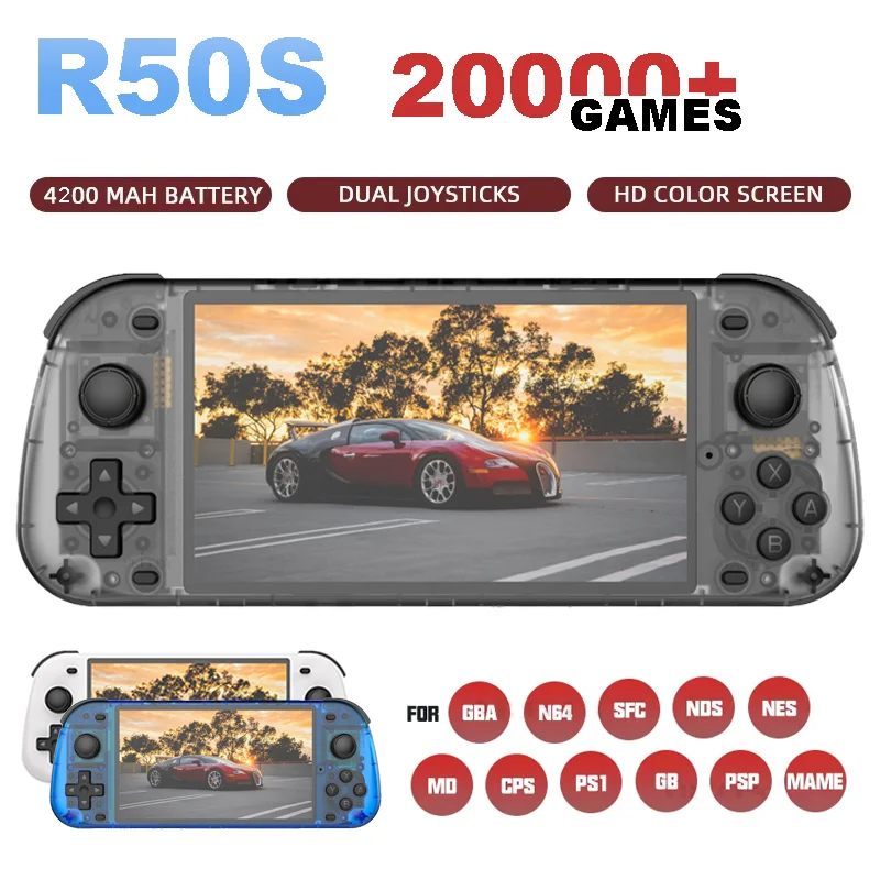 Novo 5.1 Polegada r50s retro jogos console tela ips 4200mah bateria de longa duração portátil bolso player de vídeo jogos 128g presentes do menino
