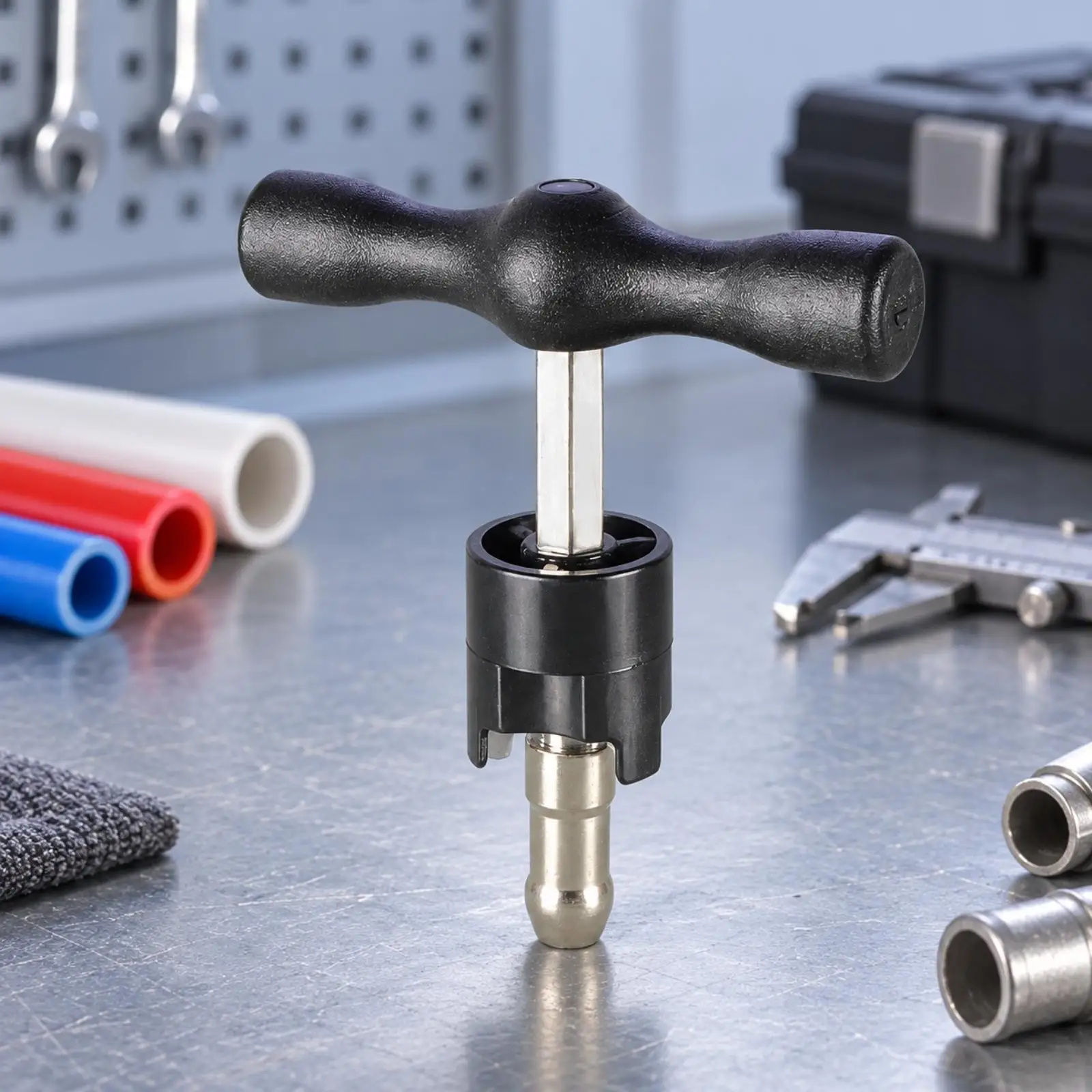 Compact Pipe Rounder Tube Expanding Device T Handle Iron Build Black Molded Grip for Plumbing Repair Workshop Projects DIY